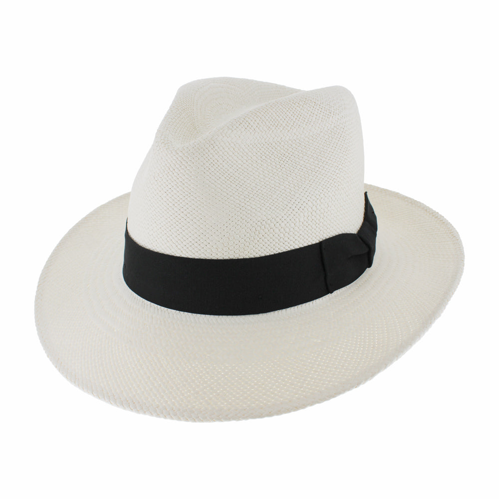 White Panama Classic fedora with black band, perfect summer hat