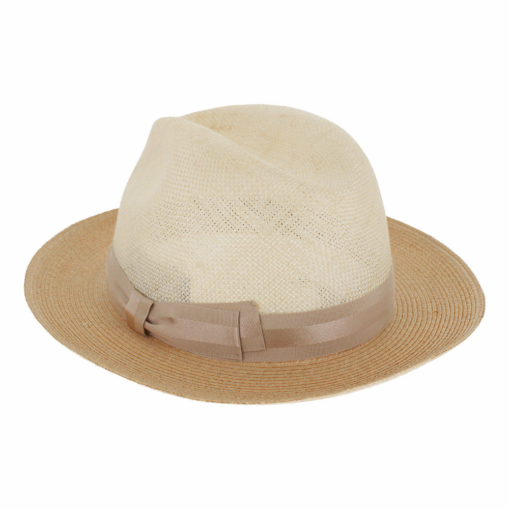 Cream and tan straw hat with tan band