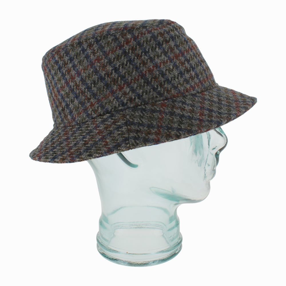 Back angle of Houndstooth Crostini wool bucket hat with cozy quilted lining for winter seasons