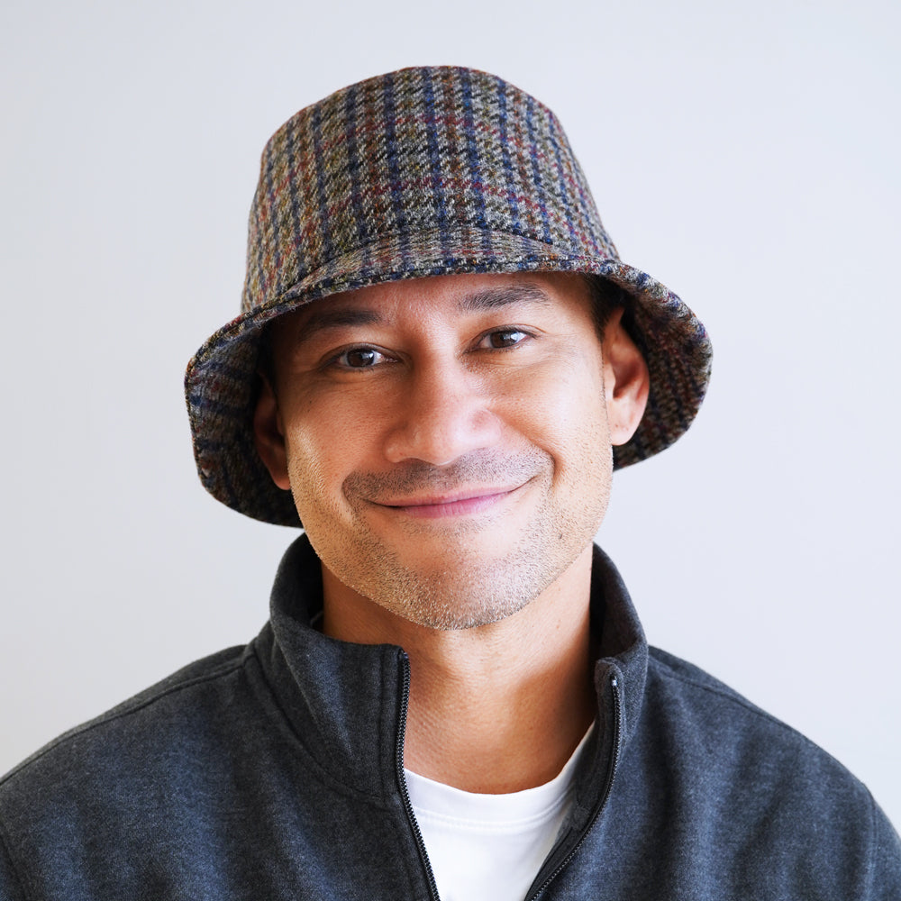 Houndstooth Belfry Crostini wool bucket hat with quilted lining for warm, stylish fall winter wear