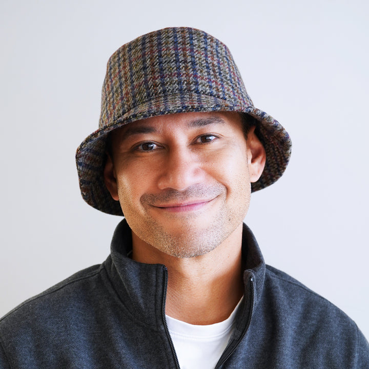 Houndstooth Belfry Crostini wool bucket hat with quilted lining for warm, stylish fall winter wear
