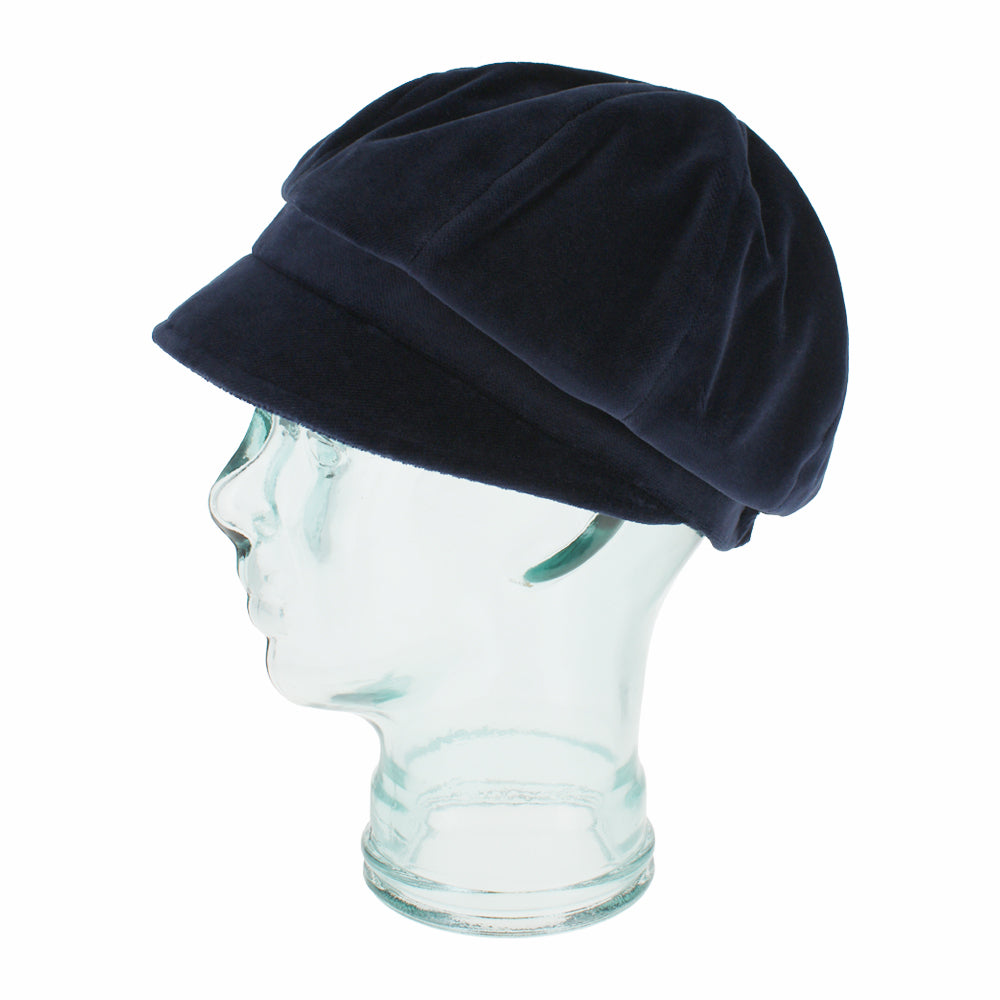 Navy Belfry Dania cotton velvet cap offering a chic, polished mod-inspired style