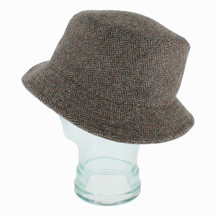 Herringbone wool Desi bucket hat with soft shape and multicolor pattern, ideal for fall winter styling