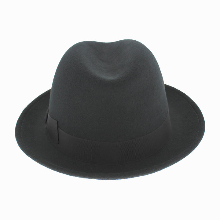 Black wool Dolore stingy-brim fedora with defined center crease for timeless fall winter fashion
