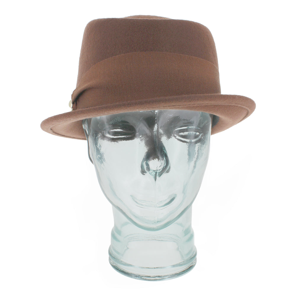 Belfry Donetta brown wool hat featuring stingy brim, tonal grosgrain band, and gold links, a graceful hybrid design perfect for fall and winter women’s seasonal outfits