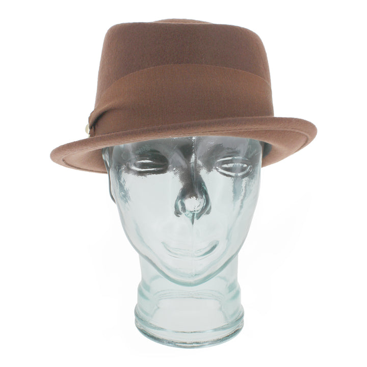 Belfry Donetta brown wool hat featuring stingy brim, tonal grosgrain band, and gold links, a graceful hybrid design perfect for fall and winter women’s seasonal outfits