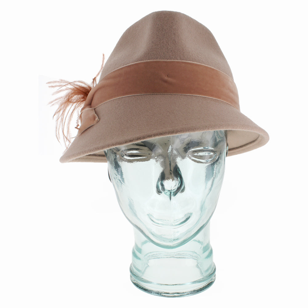 Belfry Edvige nude trilby hat offering sophisticated style with soft wool and feather detail