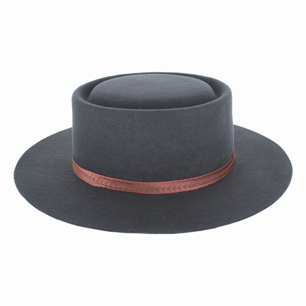 Belfry Gessica grey wool bolero hat offering bold style with removable chain detail