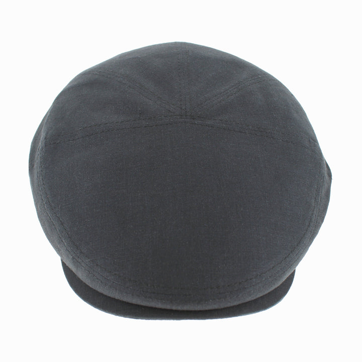 Black linen flat cap with five panel construction and timeless Italian design by Belfry Italia