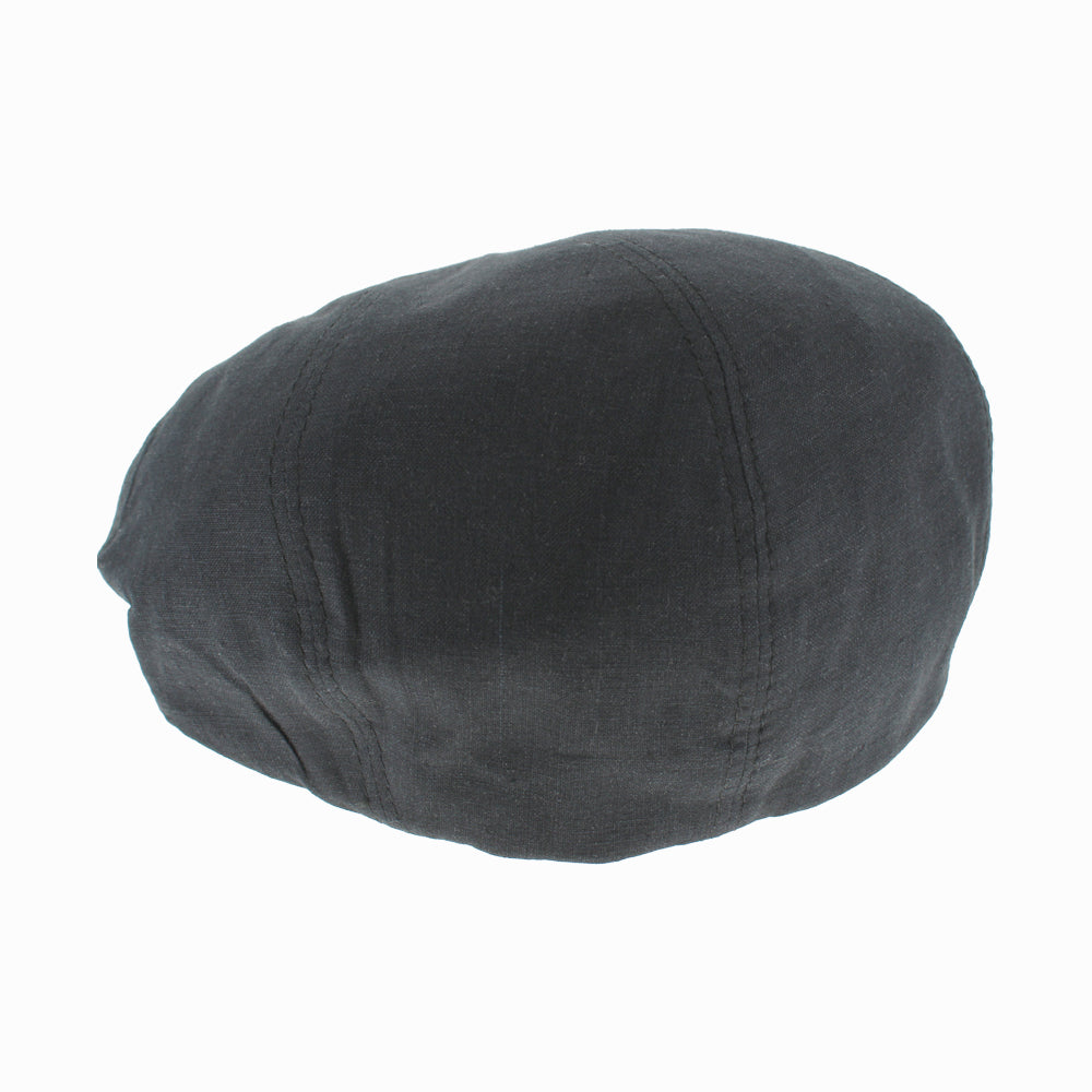 Black 100% linen flat cap with lightweight breathable fabric and timeless Italian style by Belfry Italia