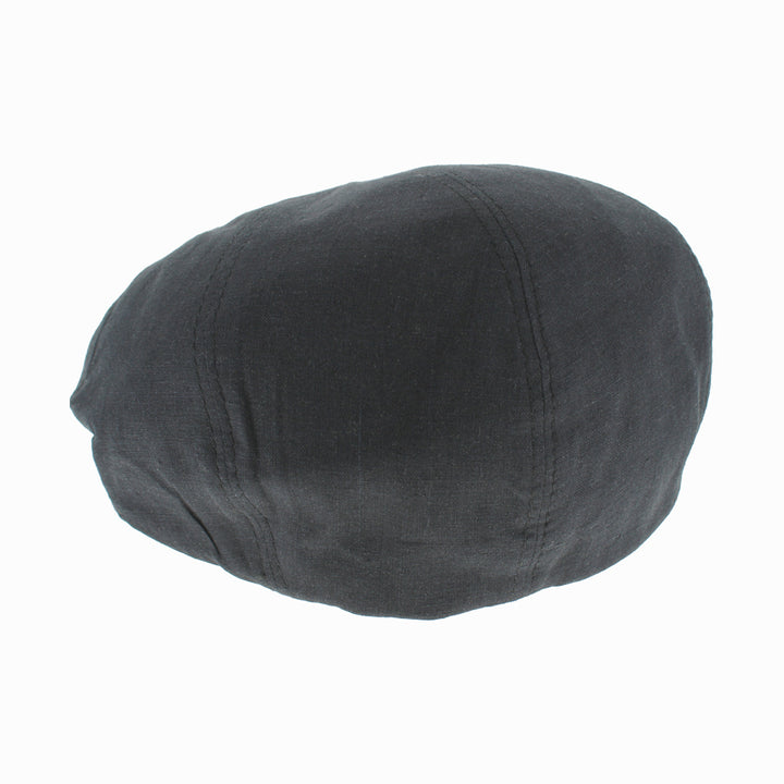 Black 100% linen flat cap with lightweight breathable fabric and timeless Italian style by Belfry Italia