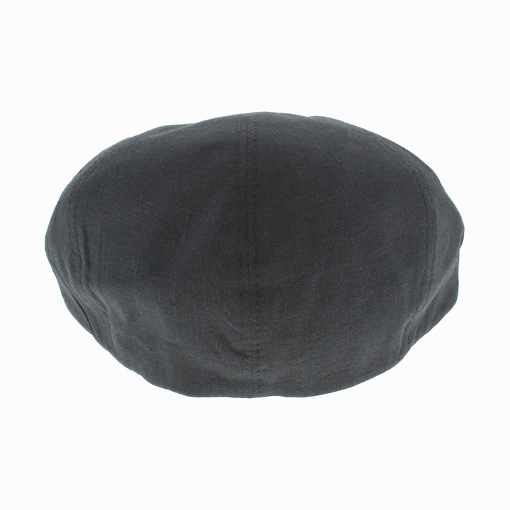 Belfry Gian black linen flat cap with structured five panel design and premium Italian linen fabric