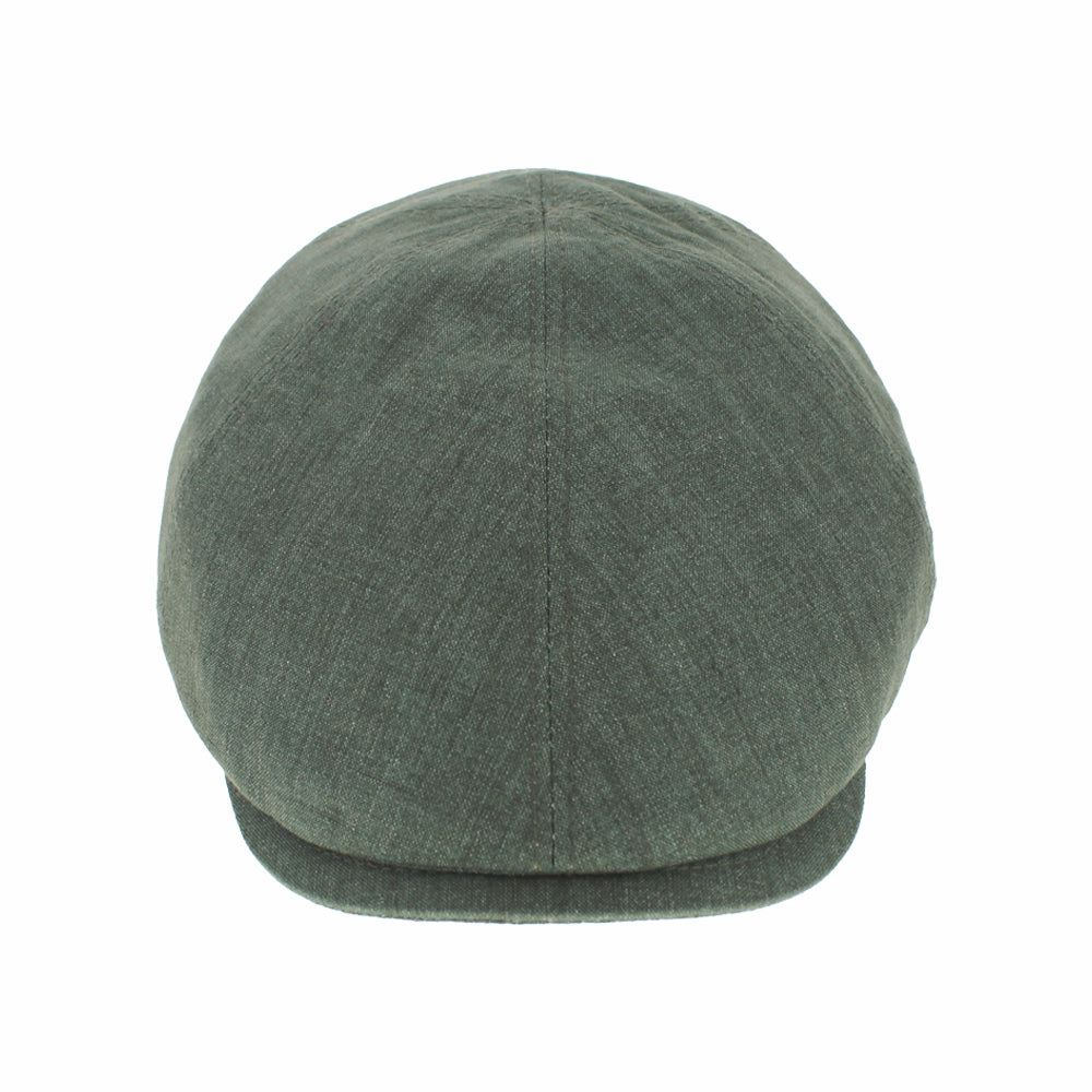 Green linen slim newsboy cap without button, lightweight refined everyday style