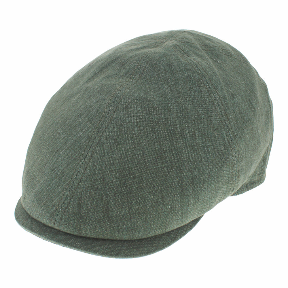Green linen newsboy cap without button, lightweight slim silhouette and modern style