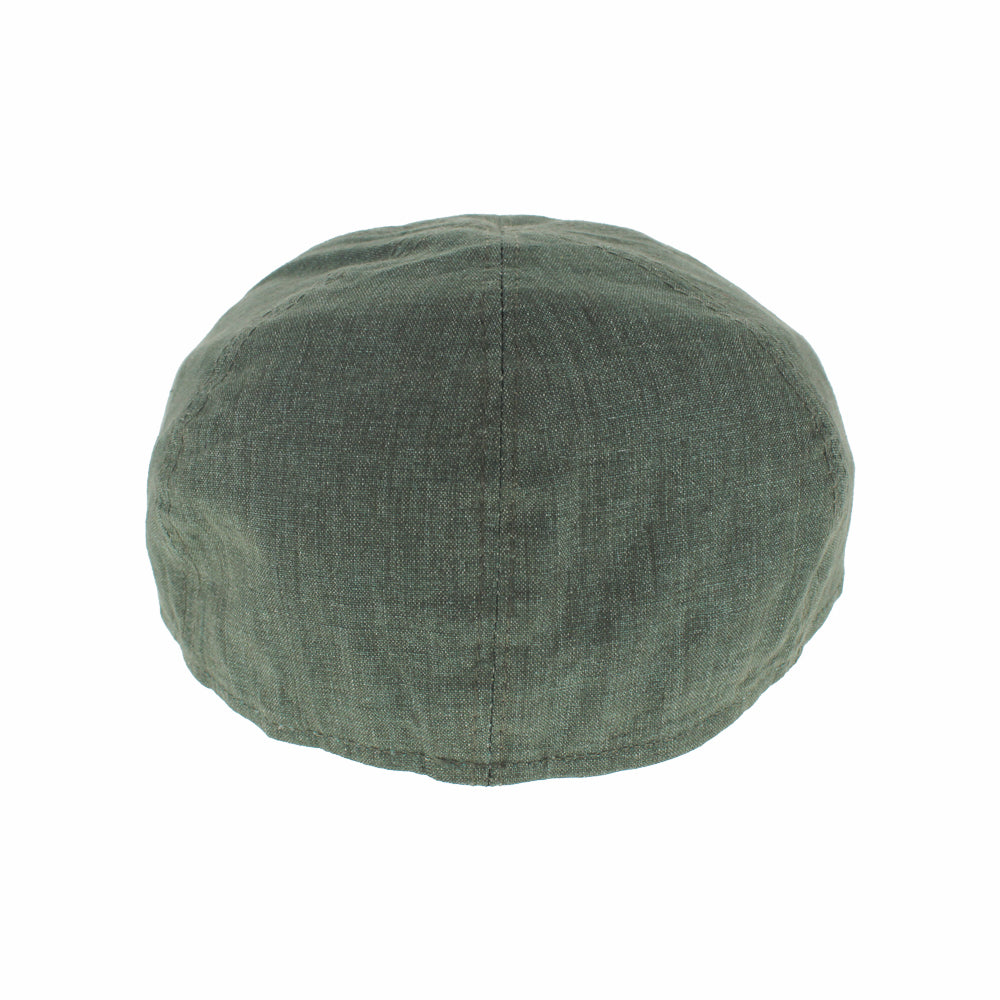 Green slim linen newsboy cap with 6-panel construction, lightweight sophisticated style