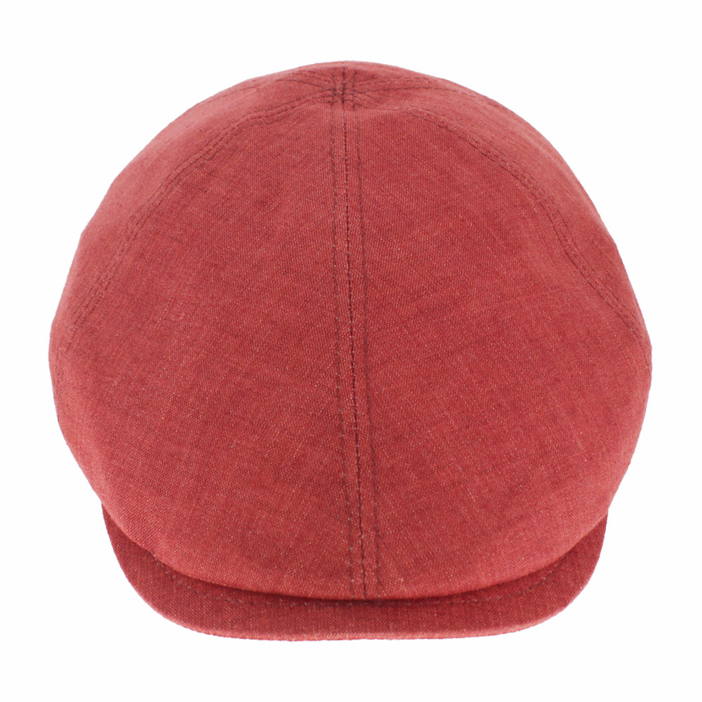 Red linen slim newsboy cap without button, lightweight refined everyday style