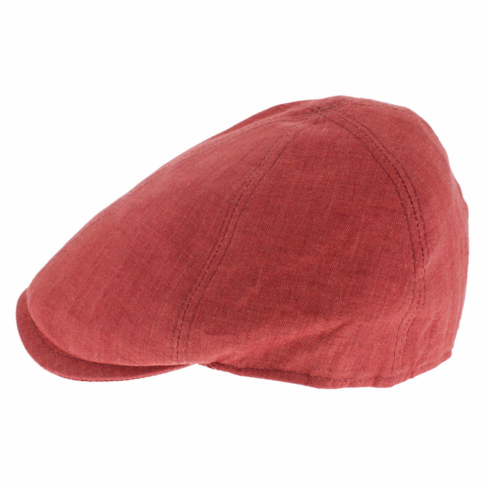 Red 100% linen slim newsboy cap with 6-panel design, lightweight sleek everyday accessory