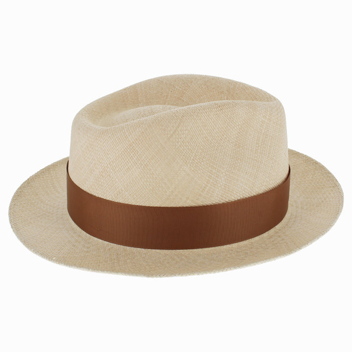 Natural Panama straw fedora with classic shape and breathable summer construction