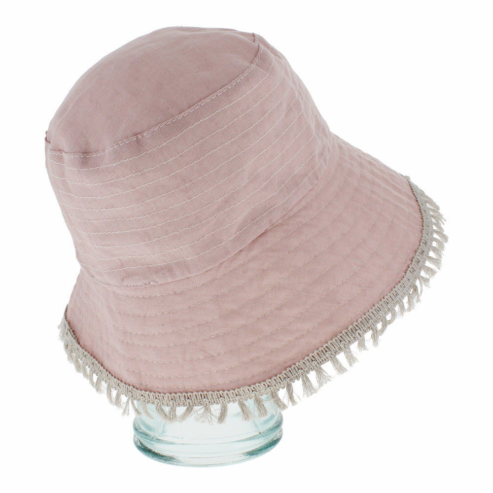 Lightweight light pink bucket hat with reversible styling for versatile everyday use