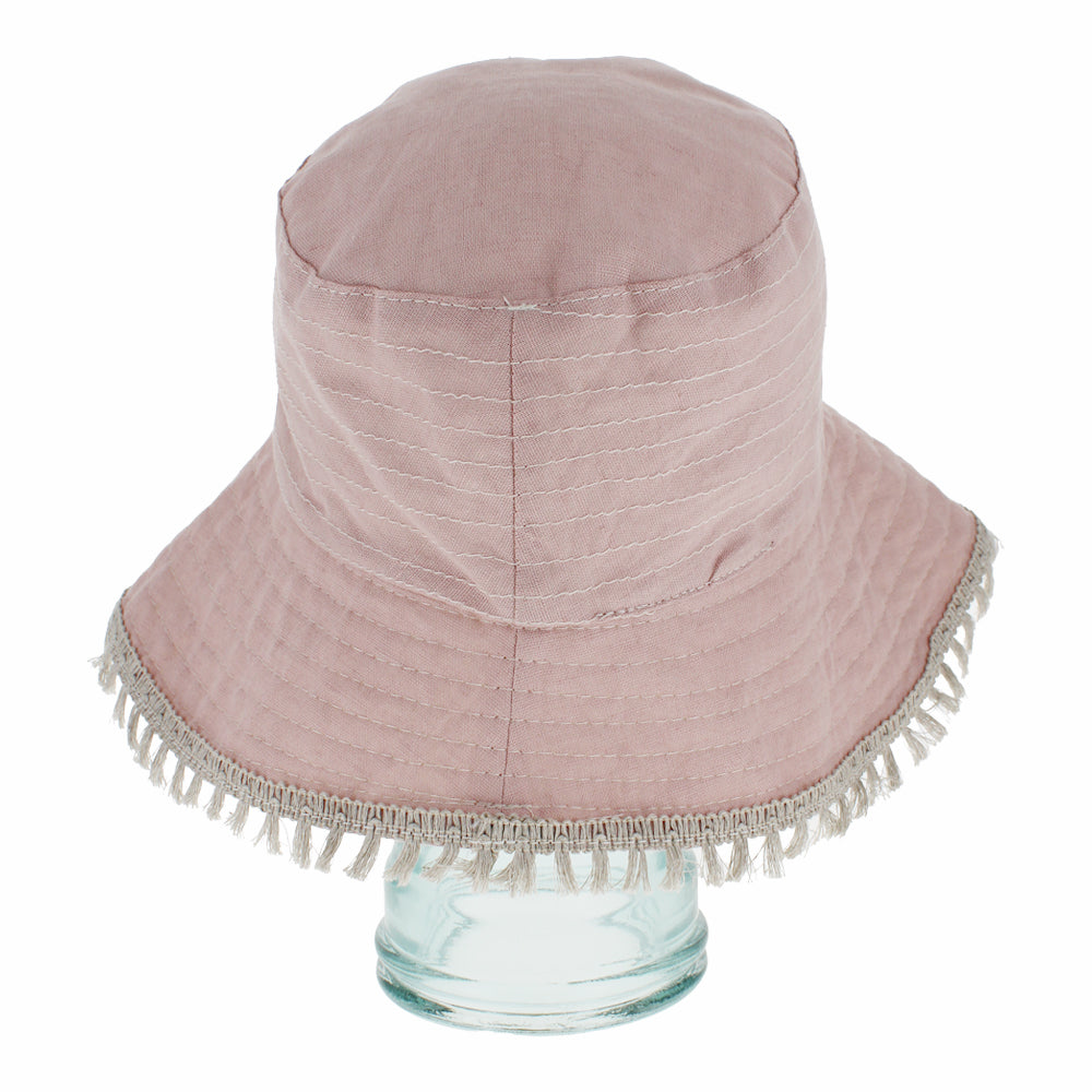 Light pink bucket hat with packable design for travel and casual outdoor wear