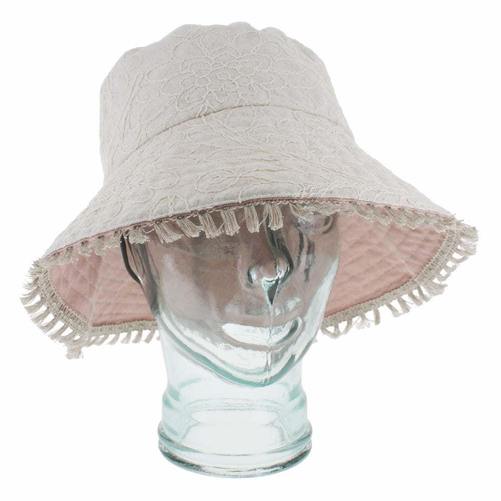 Belfry Kara light pink bucket hat with reversible style and packable travel friendly design