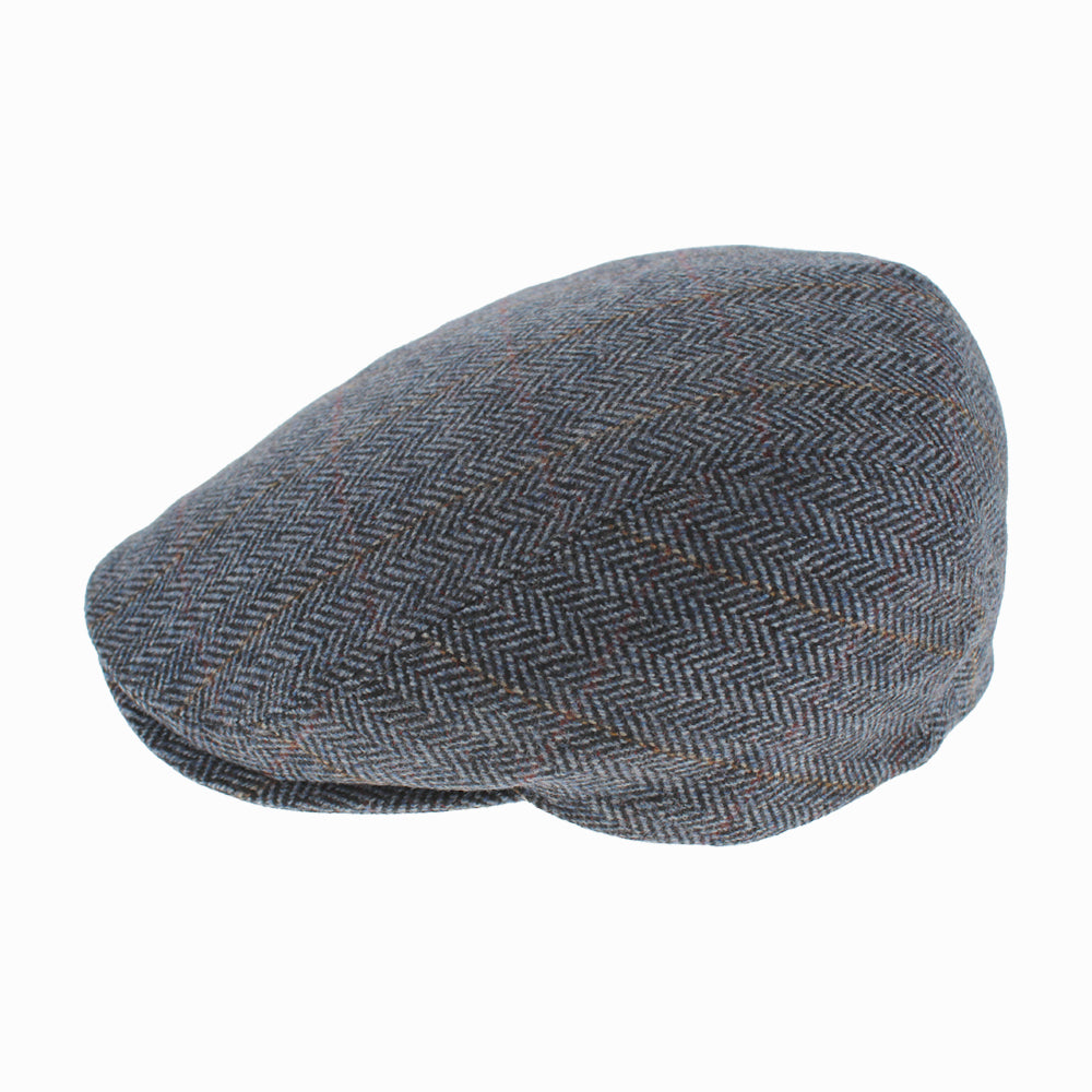 Classic Belfry Italia Libero flat cap in blue wool blend, tapered panels and curved peak