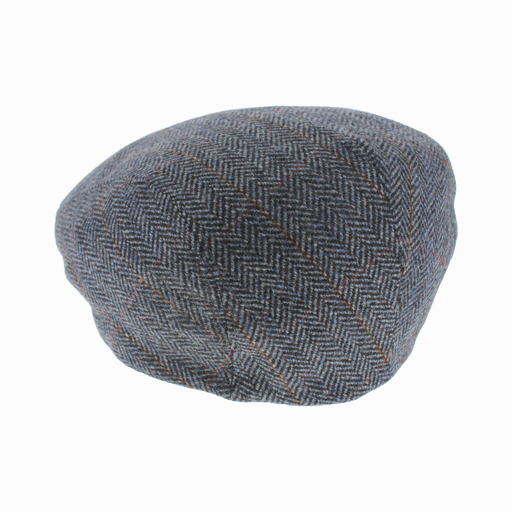 Blue Belfry Libero herringbone flat cap, hidden windowpane detail with lined interior