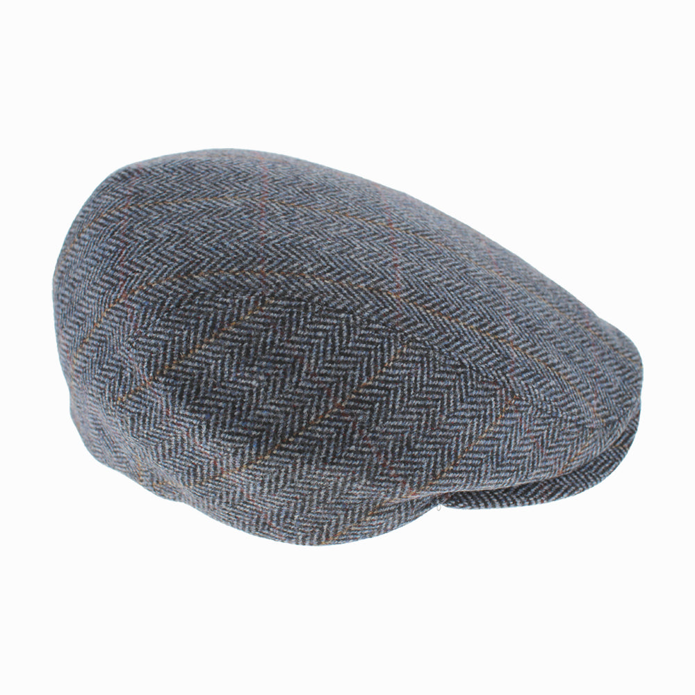 Luxury Belfry Libero blue flat cap, Italian-made herringbone design for fall and winter