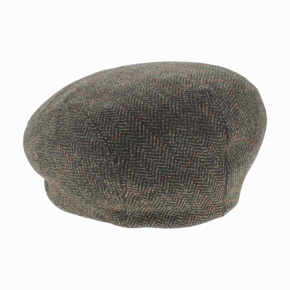 Green Belfry Libero Italian flat cap with herringbone pattern and hidden windowpane accents