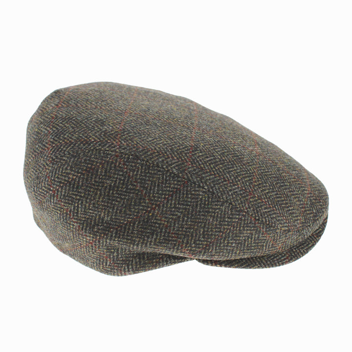 Luxury Belfry Libero green flat cap, tapered side panels with sophisticated lined interior