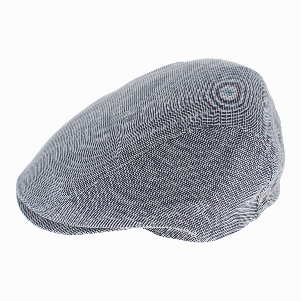 Belfry Marche blue check ivy cap with small check pattern in cotton linen blend, classic Italian craftsmanship