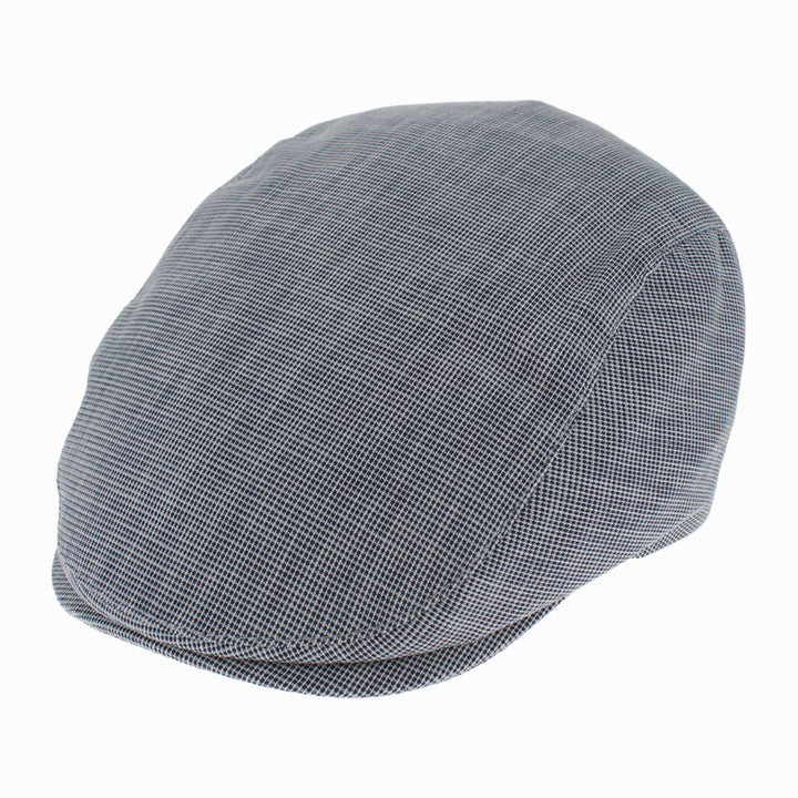 Blue check ivy cap in cotton linen blend with traditional flat cap design, breathable everyday hat by Belfry Italia