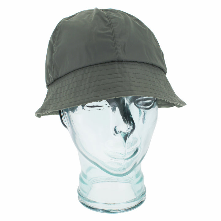 Belfry Massari olive green rain cloche with a bow at the back