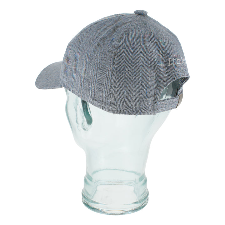 Blue baseball cap in 100% linen with herringbone texture and breathable feel