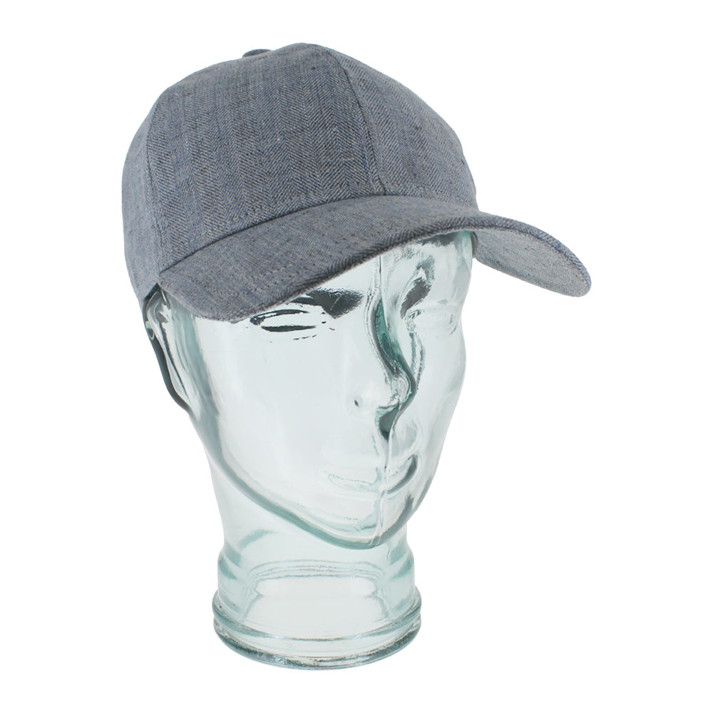 Blue linen baseball cap with herringbone pattern for everyday and summer wear