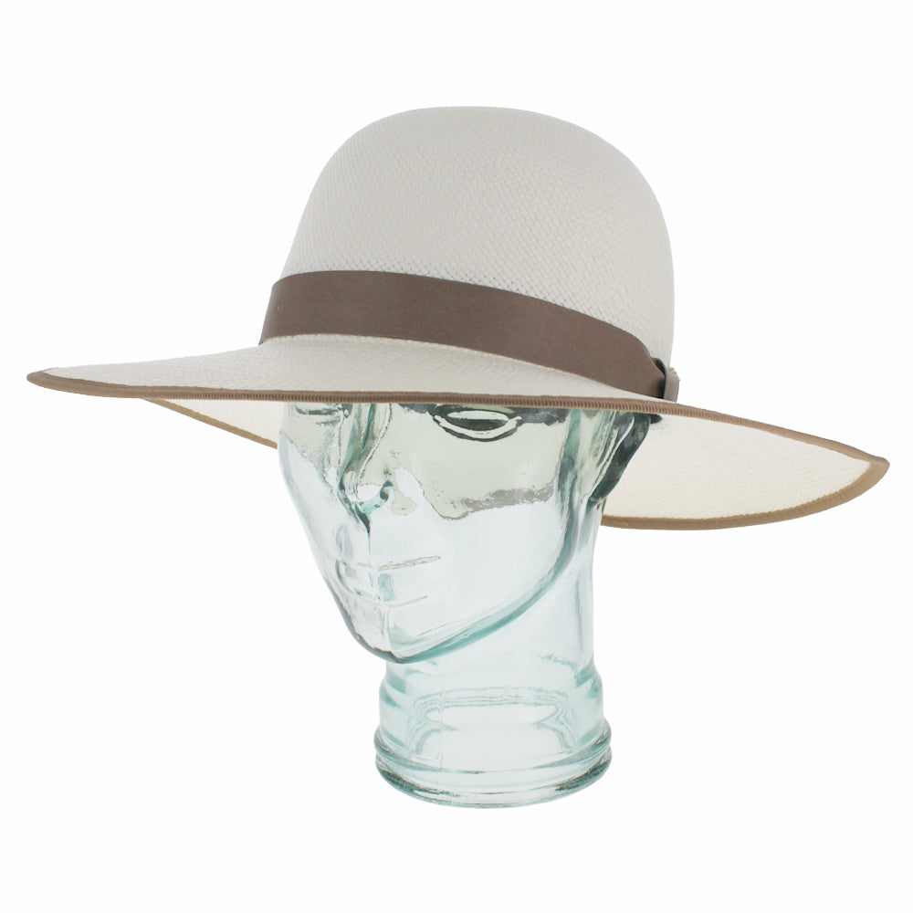 Beige Panama straw sunhat with wide brim and lightweight breathable summer design