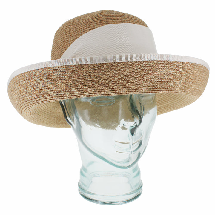 Natural cloche hat in paper yarn with lightweight breathable and packable design