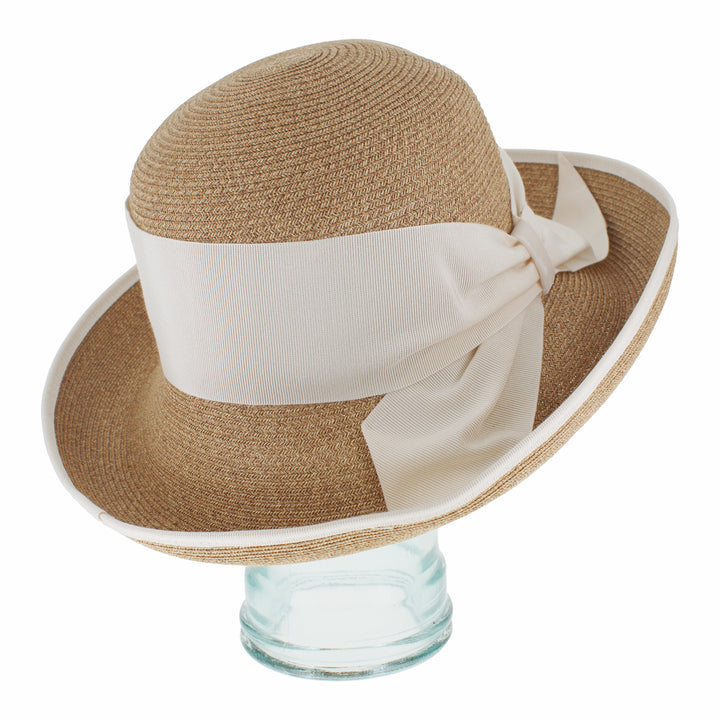 Natural cloche hat with paper yarn construction and lightweight summer comfort