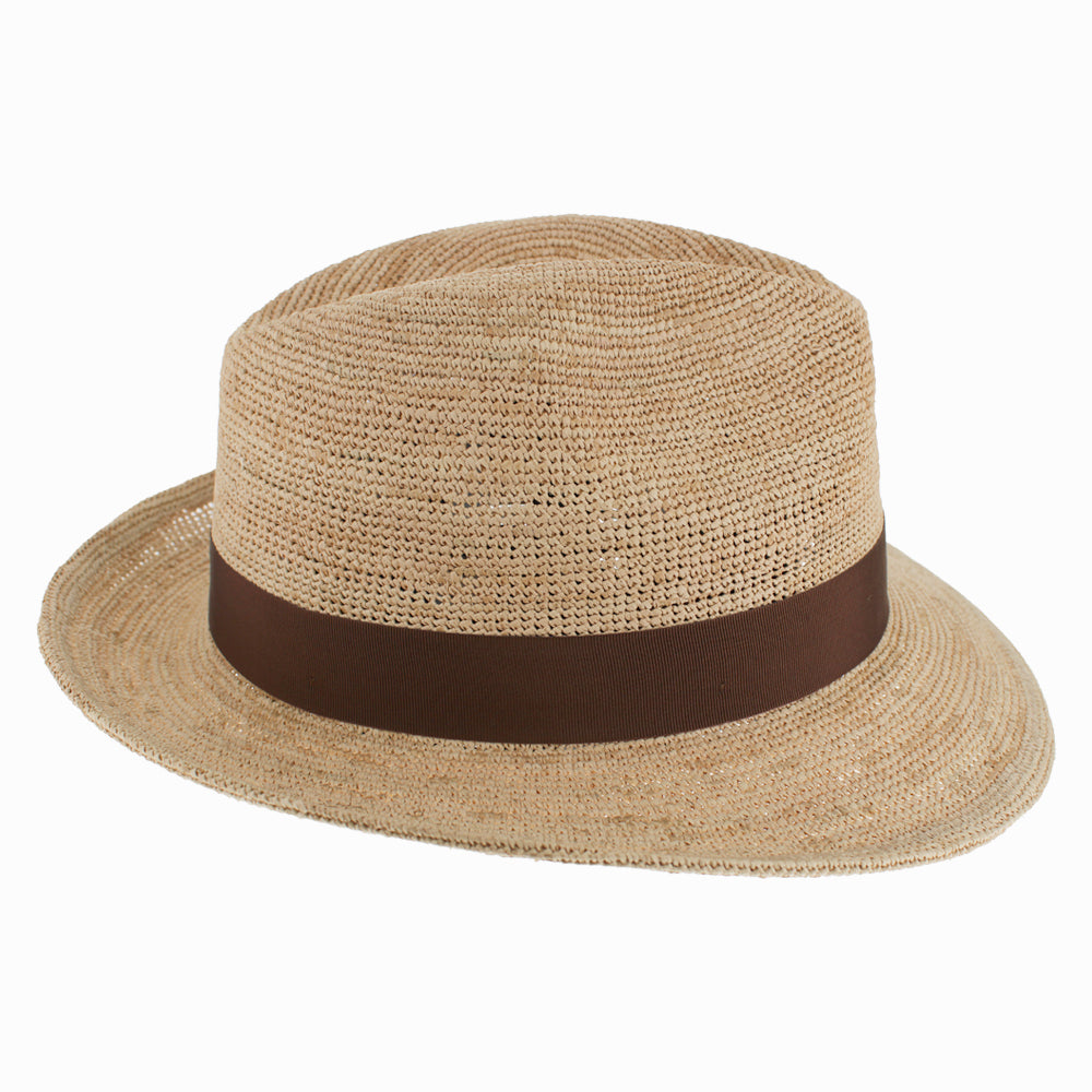 Lightweight raffia fedora with brown grosgrain ribbon – everyday breathable style for warm weather