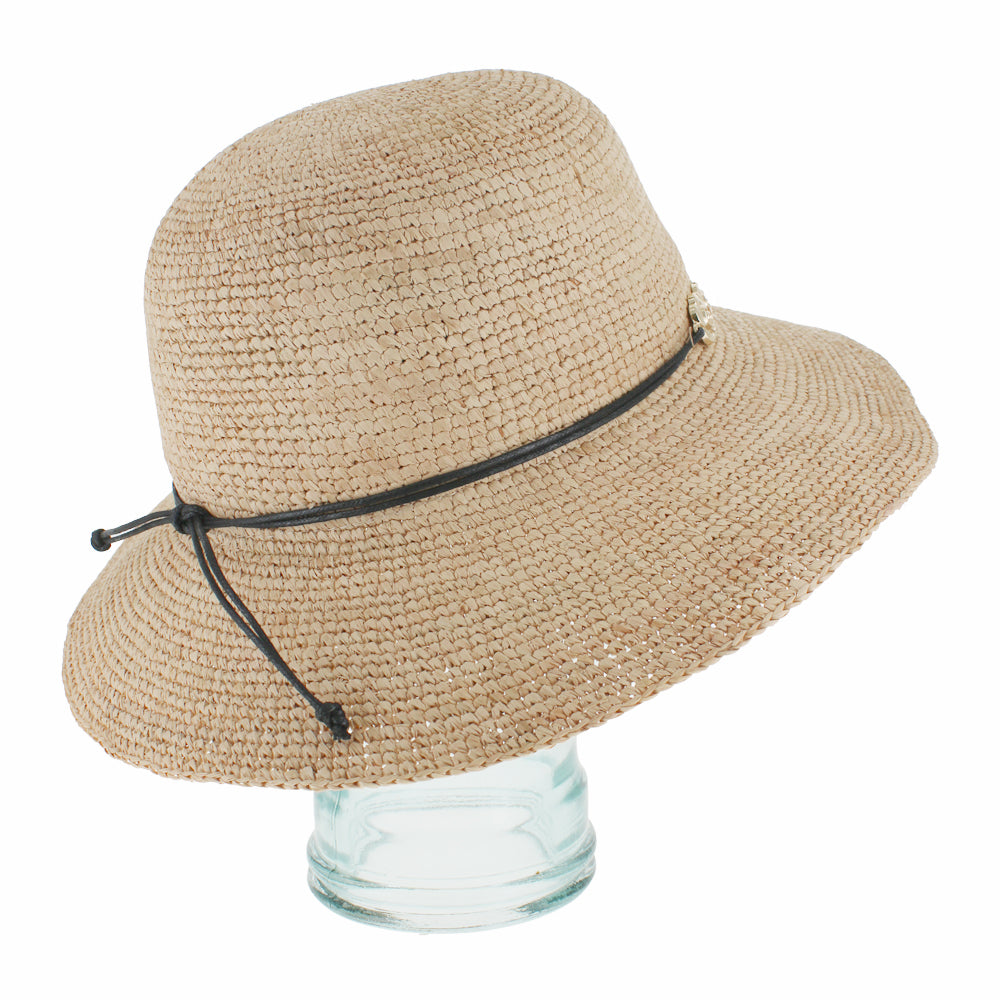 Natural black floppy hat in crocheted raffia with breathable lightweight comfort