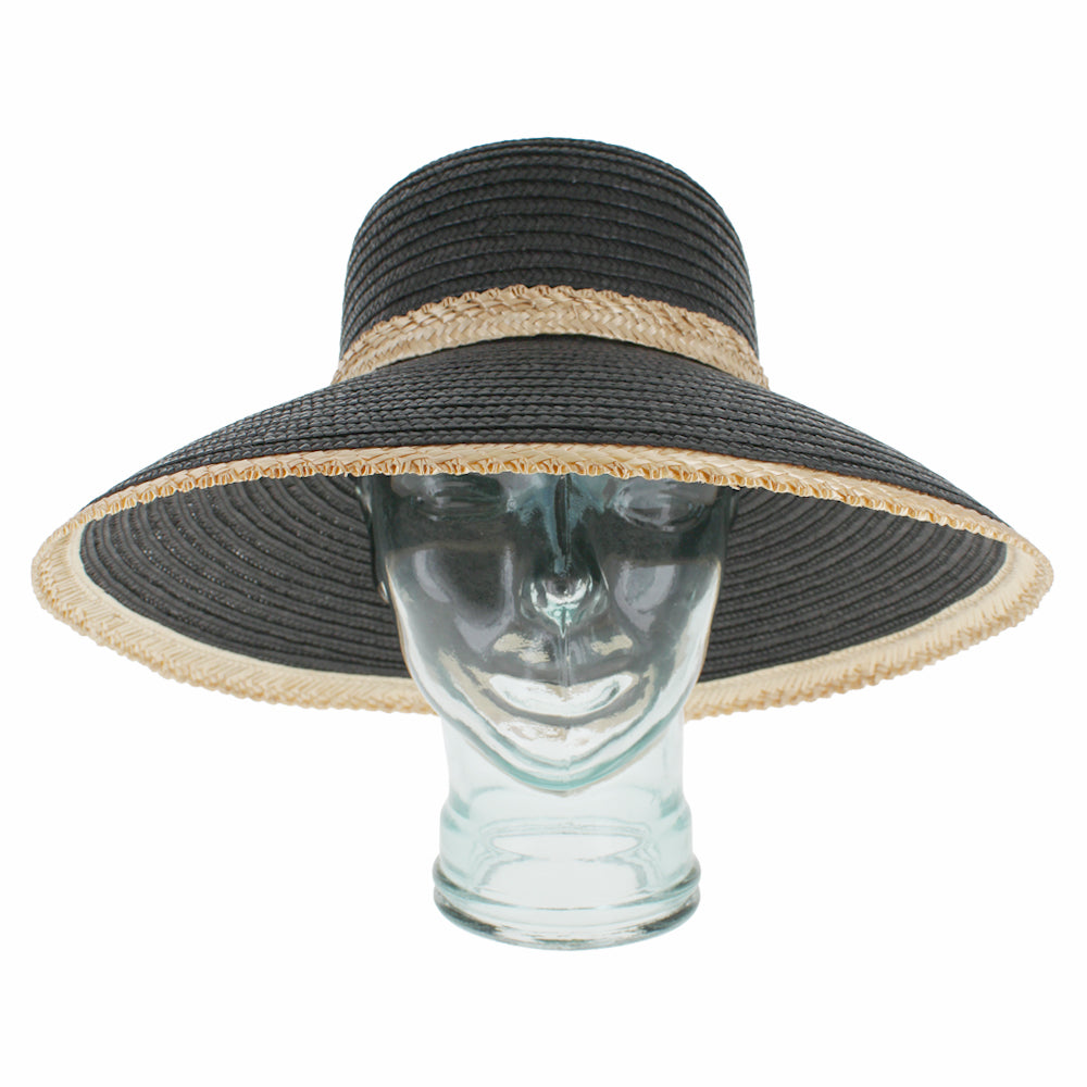 Black wide brim lampshade hat designed for sun protection and everyday comfort