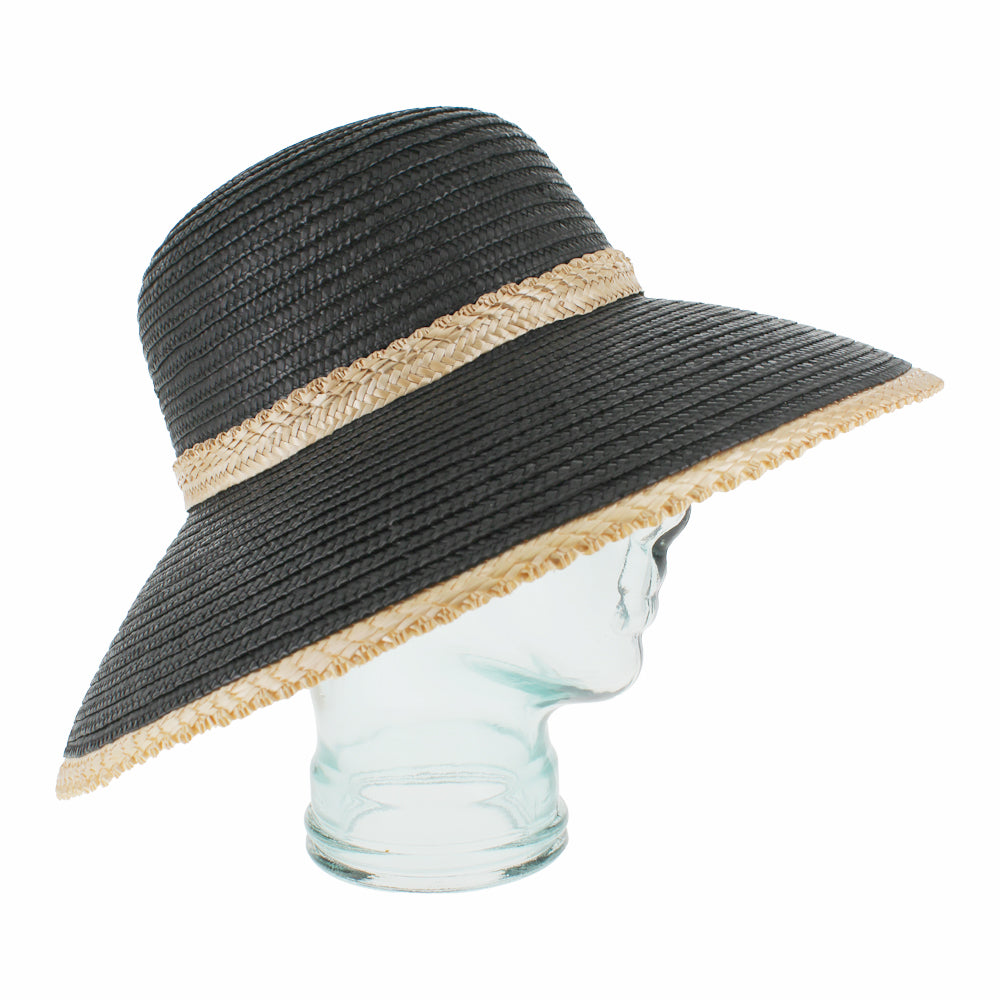 Belfry Nilda black lampshade hat with braided paper straw and wide brim for UV protection