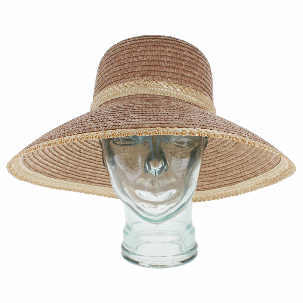 Brown wide brim lampshade hat designed for sun protection and everyday comfort