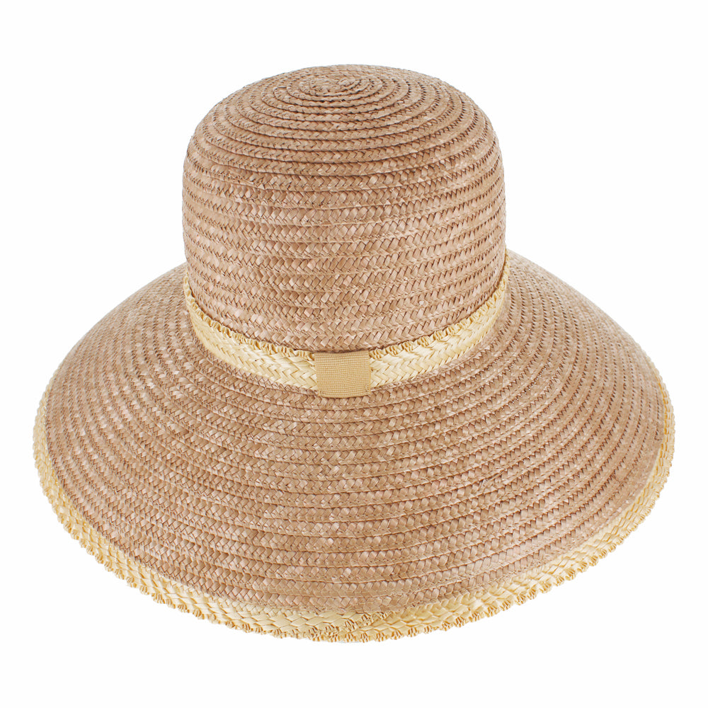 Lightweight brown paper straw lampshade hat with wide brim for outdoor summer wear