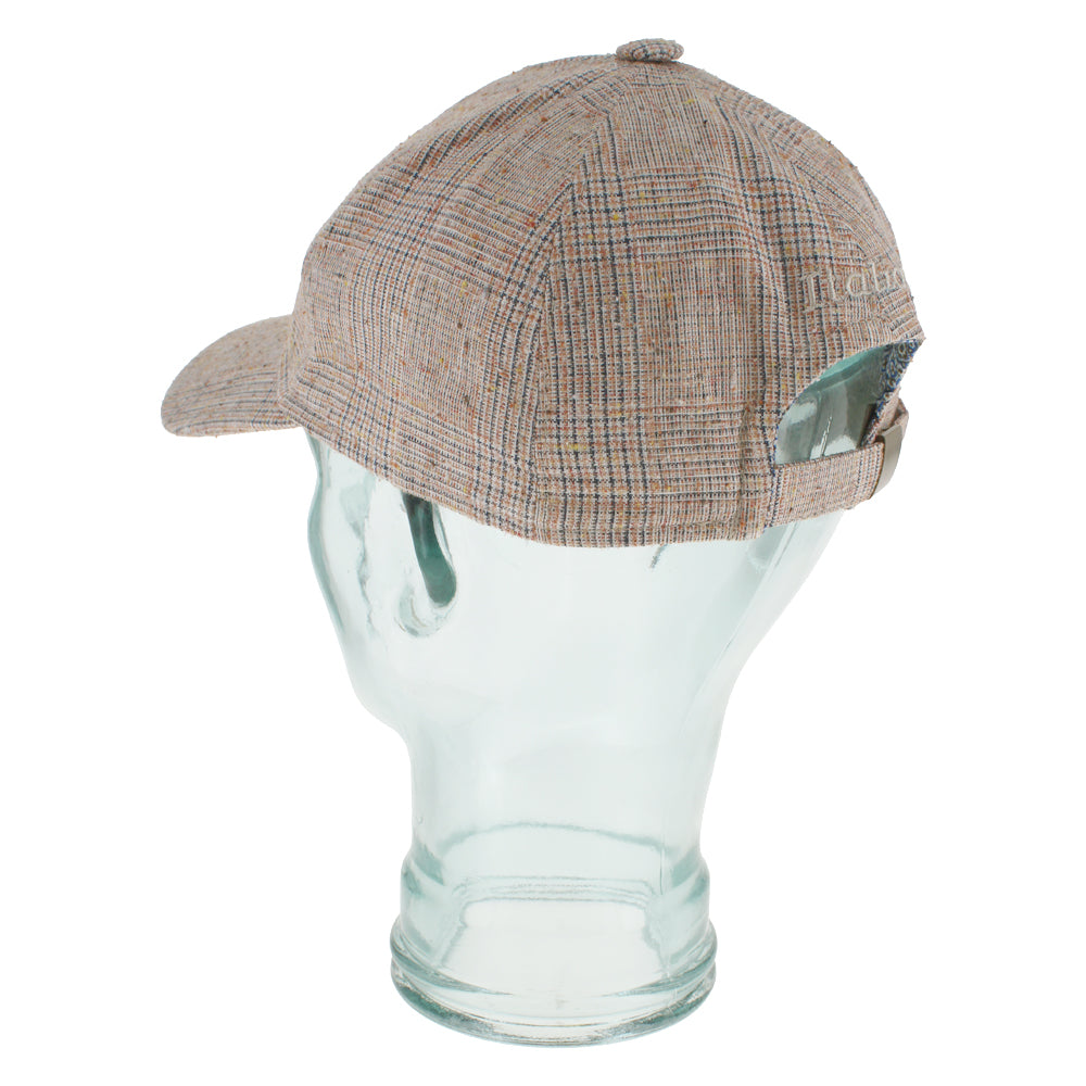 Orange baseball cap in linen silk blend with plaid design and lightweight comfort