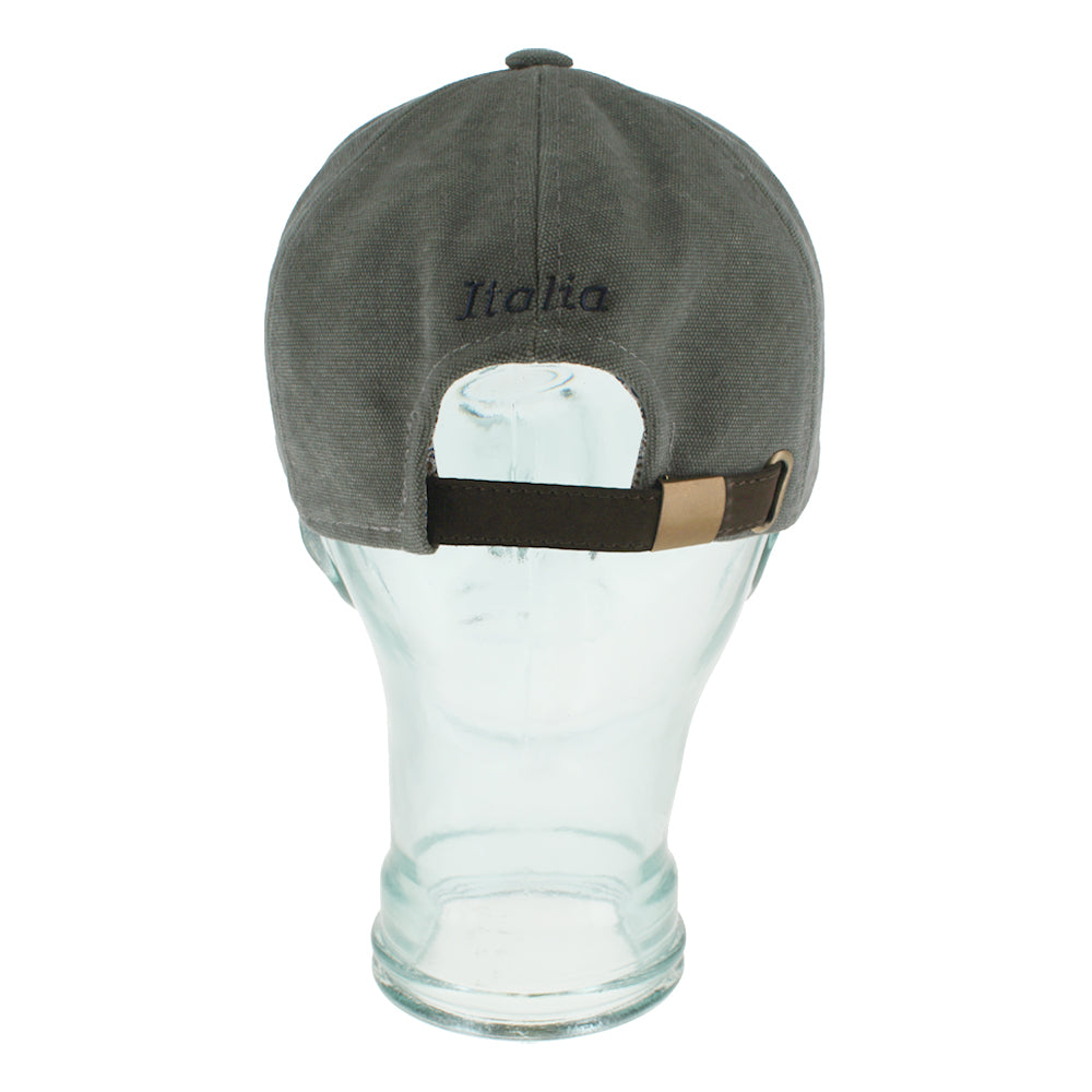 Green navy canvas baseball cap with leather adjuster for comfortable fit