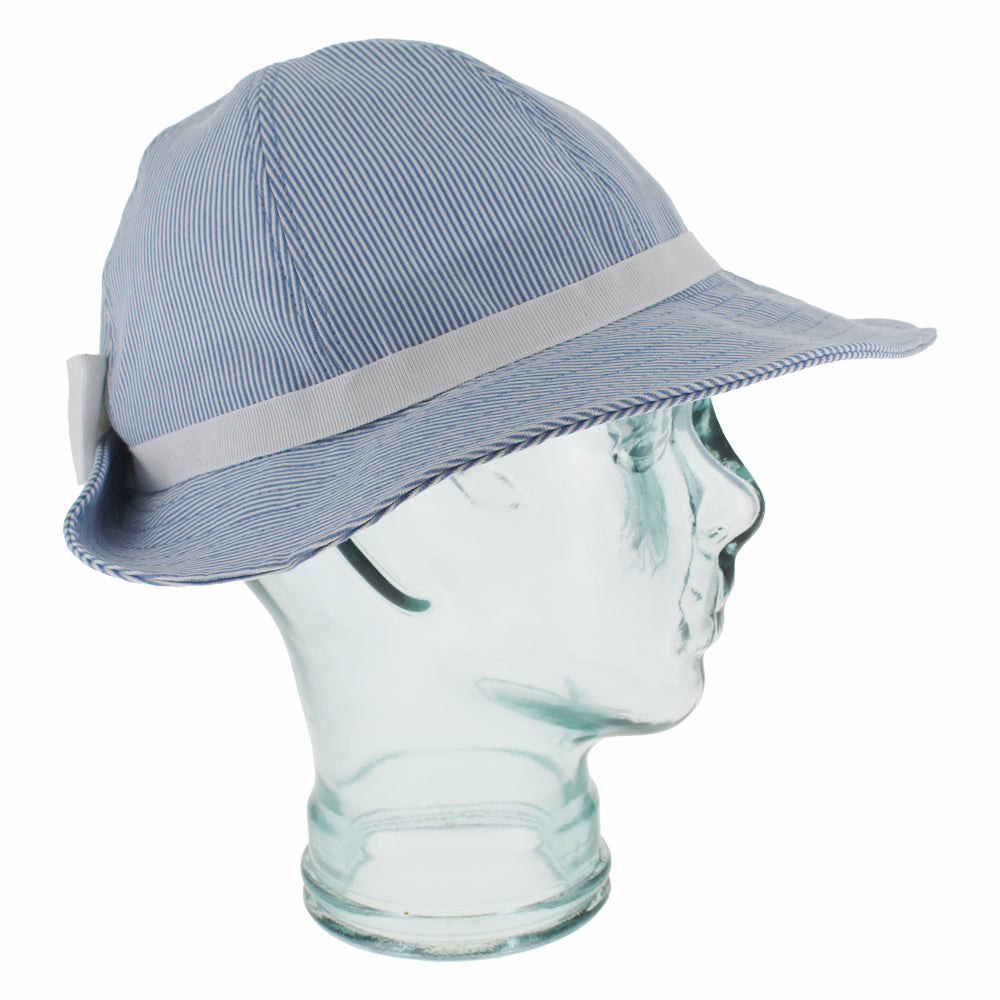 Belfry Parma blue bonnet hat with seersucker fabric and adjustable fit for comfort