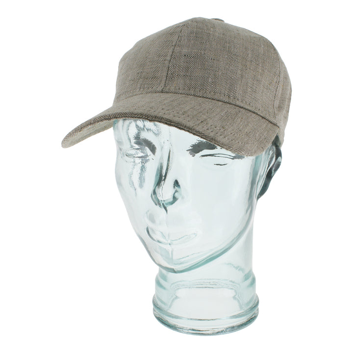 Olive linen baseball cap with herringbone pattern and lightweight breathable summer design