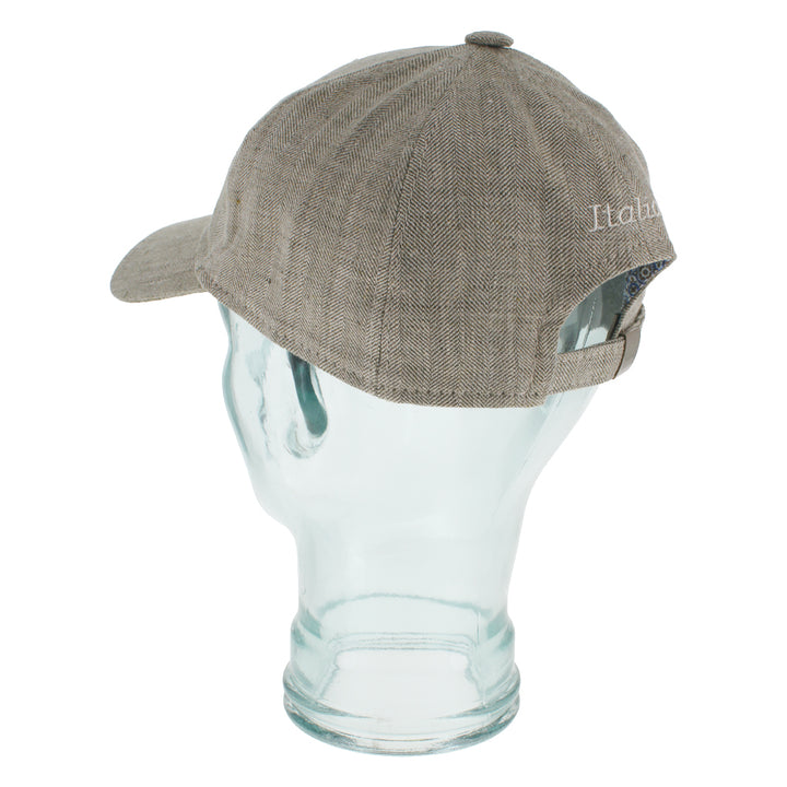 Olive baseball cap in 100% linen with herringbone texture and breathable feel