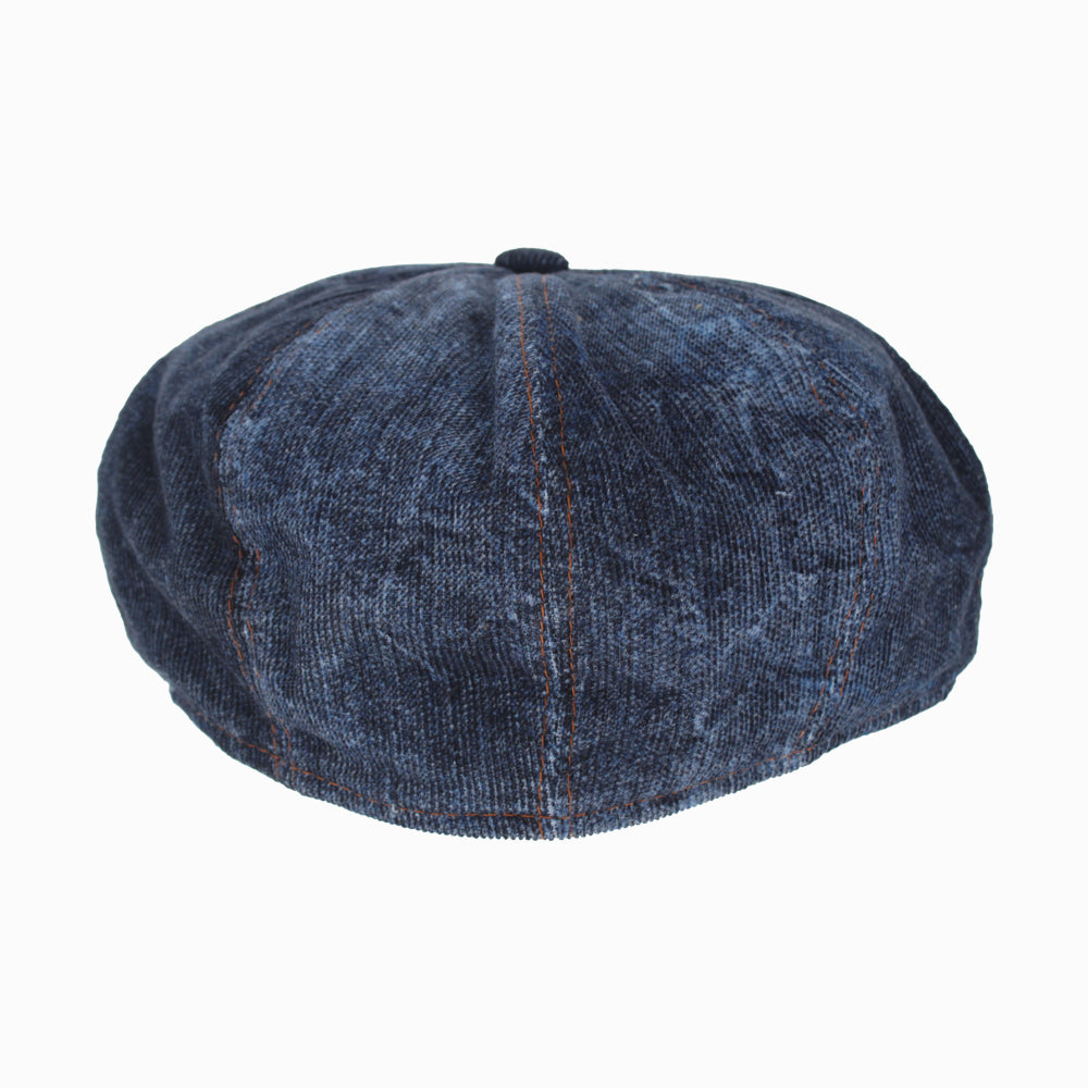 Handmade Belfry Italia Picasso denim blue newsboy cap, soft corduroy fabric with lined interior